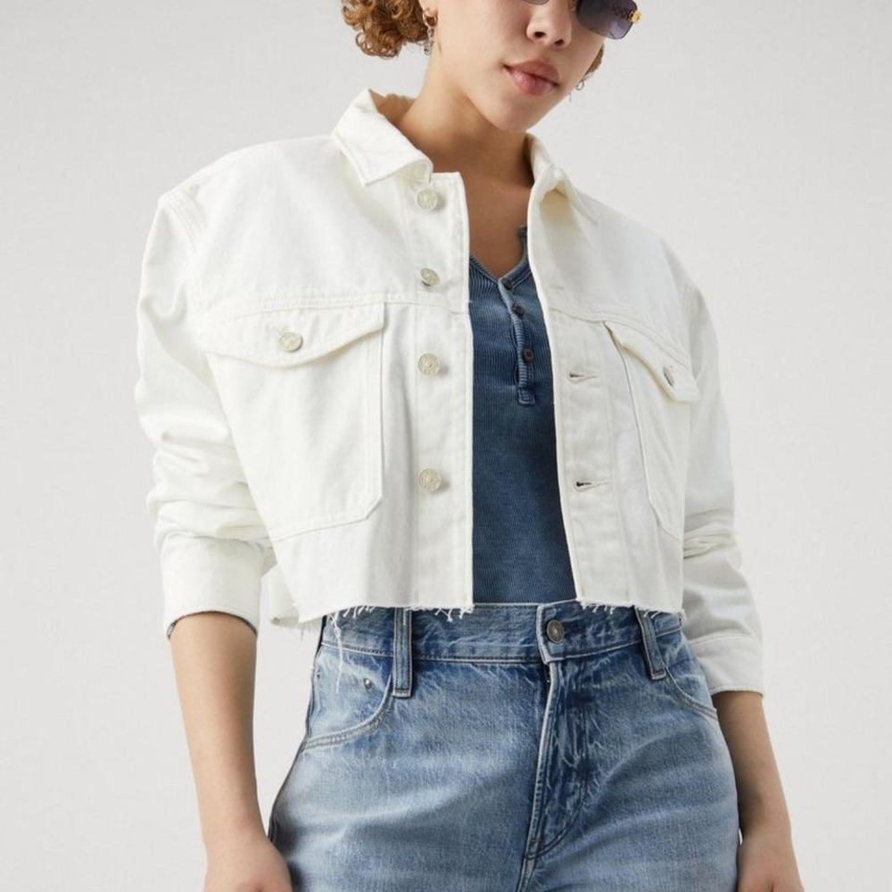 NWT G Star Cropped White Jean Jacket / Size Large / 100% Cotton / MSRP $180